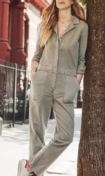 Faherty Organic Cotton Green Overland Long Sleeve Blend Twill Jumpsuit Small