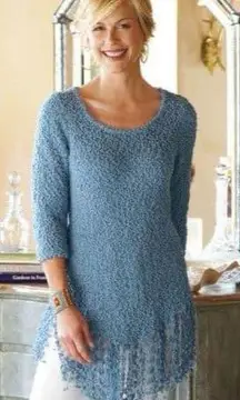 Serena Nubby Knit Blue Fringe Sweater Medium