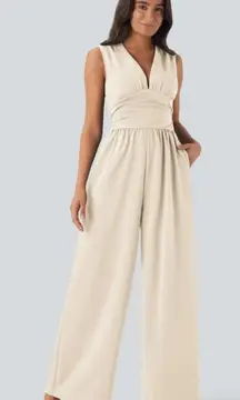 NWT HALARA SculptKnit V Neck Sleeveless Ruched Pocket Jumpsuit-Easy Peezy SIZE M