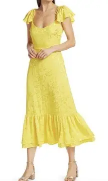 NEW NWT  Marwa Floral Jacquard Off The Shoulder Midi Dress In Buttercup