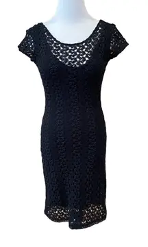 Free People Black Lace Dress Sz XS Short Sleeve Black Knit Dress Goth Emo Dress