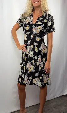 Y2K Vintage Express Floral Midi Dress in Black Size XS