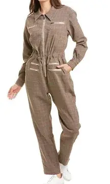 We Wore What | NWT Plaid Tan Utility Jumpsuit