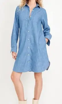 Old Navy Chambray Shirt Dress  Button Down Medium Lyocell Medium‎ Wash Blue