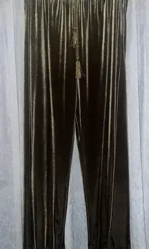 Soft Surroundings Velvet Velour olive green-wid leg drawstring pants size small