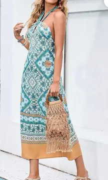 Jaime Ethnic Print Halter A-Shape Dress