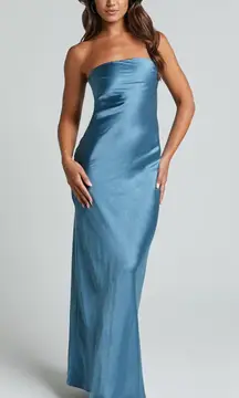 Charlita Strapless Satin Maxi Dress Steel Blue