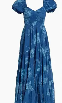 Free People NWT  Sun Drenched Floral Cotton Tiered Maxi Dress Large Sapphire