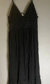 Blush Black Crotchet Top Spaghetti Strap Boho MIDI Dress Size Large NWOT