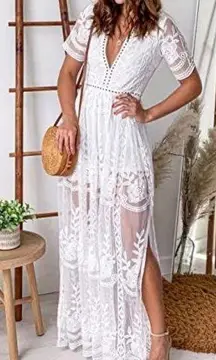 WHITE Lace Maxi Dress BOHO WEDDING BRIDE ENGAGEMENT bride SIZE SMALL