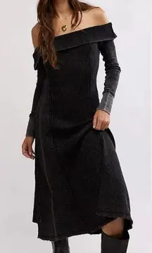 Free People Grunge 90s Witchy Monty Thermal Midi Dress Washed Black Size Large