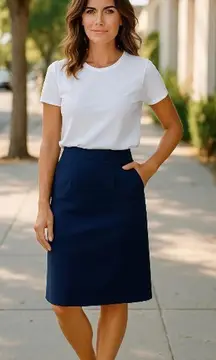 Vintage Skirt Size 6 Women's Navy‎ Blue Lined Pencil Skirt Short Pleats at Waist