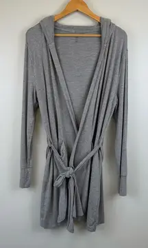 Commando Modern Lounge Size Medium Gray Hooded Belt Thumb Holes Cardigan Robe
