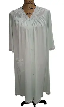 Shadowline Mint Green Nightgown Lace Trim Floral Embroidery Button Front Size L‎