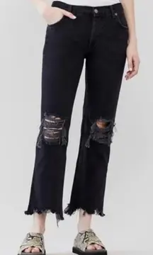 We The Free Women’s Size 25 Black Denim Crop Distressed Jeans Raw Hem Hi-Rise
