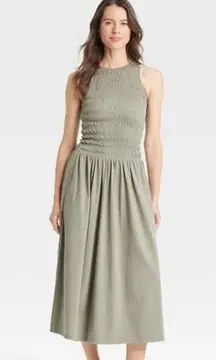 Universal Thread NWT Women's Olive Green Smocked A-Line Dress Size S