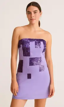 NWT Susana Monaco lavender Sequin Mini Dress strapless Small Party Cocktail 80s