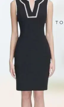 Tommy Hilfiger Black and White V Neck Scuba Crepe Sheath Dress Size 14