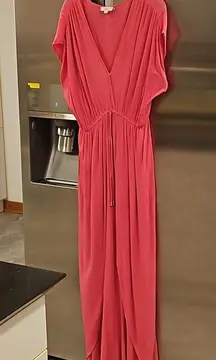 💕ELAN💕 Deep V-Neck Wrap Maxi Coverup Dress ~ Pink Large NWOT