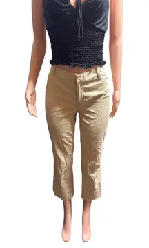 mid rise Tan Capri pants size 4/S  Pre owned tan capri cropped pants with belt loops, two back pockets zipper, and hook closure. Dressy business, casual, stretchy slim straight trousers