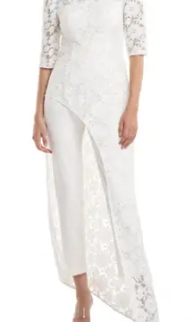 Kay Unger Size 6 White Floral Lace WALK THRU Jumpsuit Modern Bride Formalwear