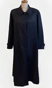 Vintage Women’s Bernardo Black Trench Coat Plaid Lining Rain Hong Kong Size 14