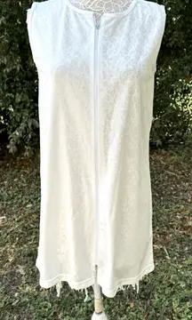 Vintage Jordan Taylor White Floral Full Zip Modest‎ Beach Pool Coverup Size S