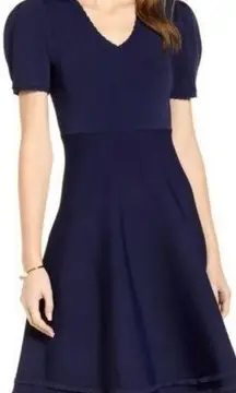 Rachel Parcell Navy Knitted A-line Dress Scalloped Details