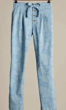 Sundance Bastille Easy Straight Leg Paperbag Floral Pants Soft Chambray Size 4