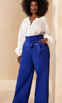 Banana Republic Wide Leg High Rise Paperbag Pant Voltage Blue Size 6