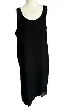 Eileen Fisher Black Lined Silk Asymmetrical Midi Dress Women Size Medium | 68-49