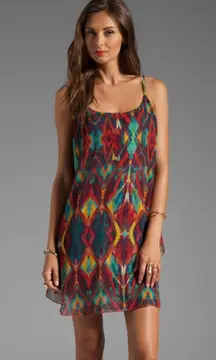 Alice + Olivia Dress Rhi Tiered Hem Tank Dress Mini in Tribal Diamond Print L