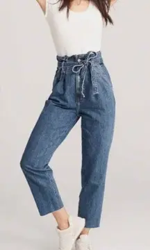 Abercrombie & Fitch Mom Jeans Blue Belted Paper Bag Waist High Rise Size 28/8R