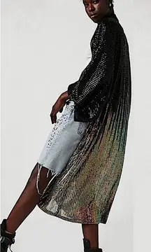 Free People Party On Sequin Kimono Jacket Duster In Color Black Combo