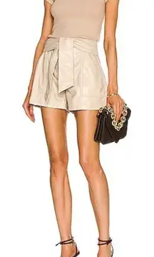 New Jonathan Simkhai Mari Vegan Leather Tie Waist Short in Beige