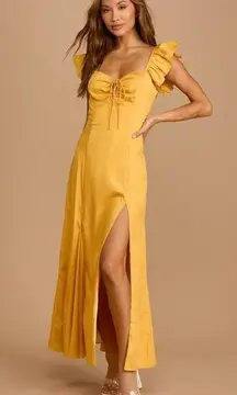 Lulus  Got Your Love Mustard Yellow Ruffled Button Back Maxi Dress Size Large