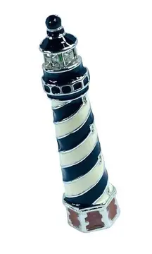 Lighthouse Brooch Pendant PS&CO Black White Silver Tone Metal Stripe Ocean Beach