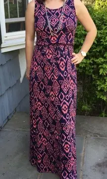 navy and pink abstract print maxi dress size medium