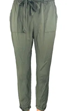 Know One Cares Women's Olive Green High Waist Tapered Paperbag Trousers Pants S