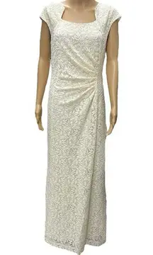 Tahari Arthur S Levine Cream Lace and Sequin Zip Back Maxi Dress Gown Size 8