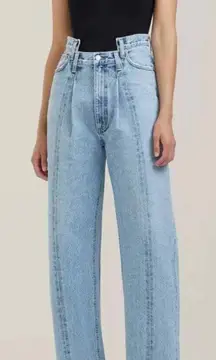 AGOLDE x Revolve Organic Cotton Raw Hem High Waist Wide Leg Angled Jeans Size 27