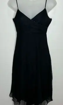 Dave & Johnny 100% Silk Asymmetrical hem black Dress Size 1/2 beaded 90s Y2K