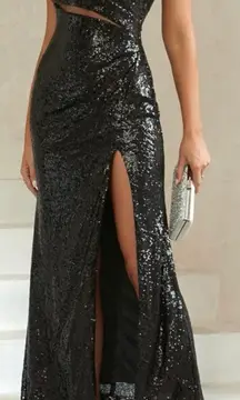 Black One Shoulder Maxi Formal Dress 