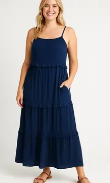 R Vivimos navy blue maxi tiered‎ dress, size M