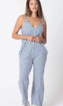 Known Supply Remy Striped Cotton Straight Leg Overall Jumpsuit