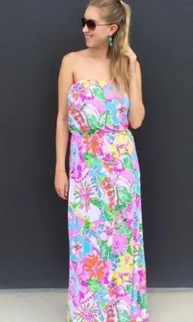 Lilly Pulitzer Pink Floral Nosey Posey Women’s Strapless Dress size XS