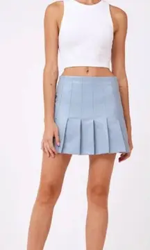 Aureum Sky Blue Vegan Leather Pleated Skirt‎ Size Small