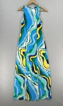 Donna Morgan  Maxi Dress Womens *XXS Blue Riviera Swirl Sleeveless High Neck