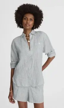 Madewell $118 Striped Button Up Shirt 100% Linen Blue White Beachy Stripe Sz XS
