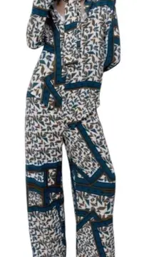 Zara Printed Pants Blue/Brown Set(Size Top
Medium/ Bottom Small)